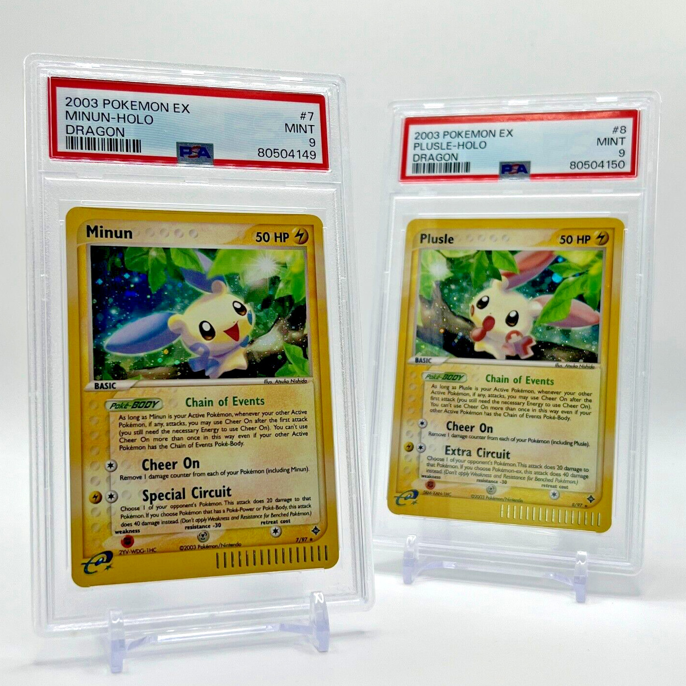 PSA 9 Minun & Plusle Holo - 07/08/97 EX Dragon - Pokemon Cards SEQUENTIAL MINT