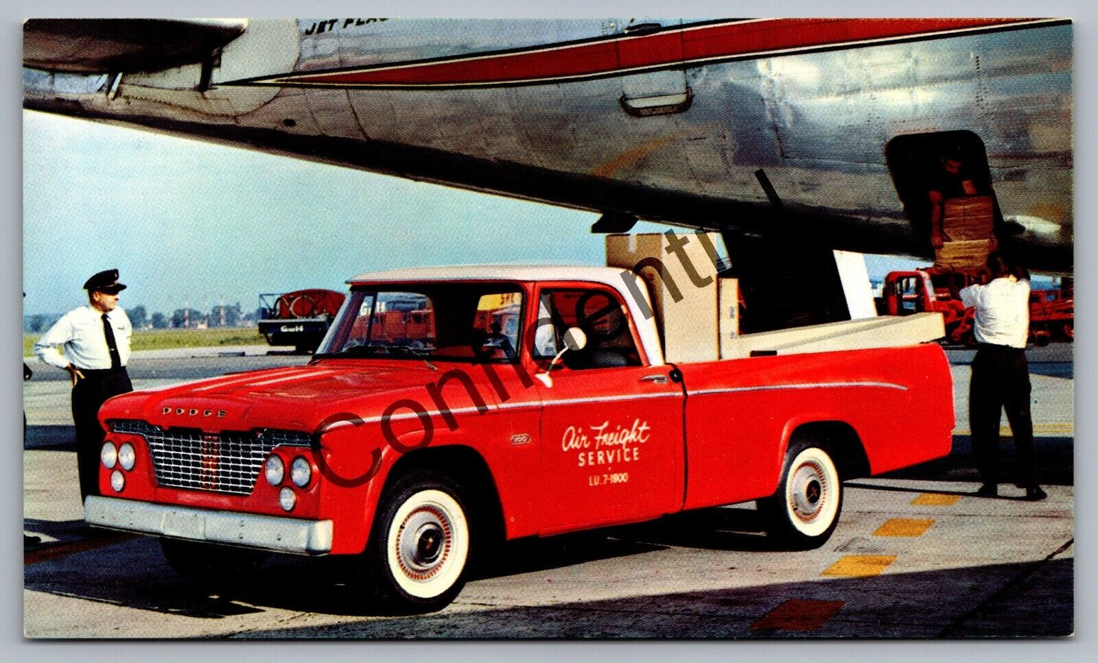 1961 Dodge Half Ton Dart Pickup Air Freight Svc w/ Airplane Chrome Postcard J197