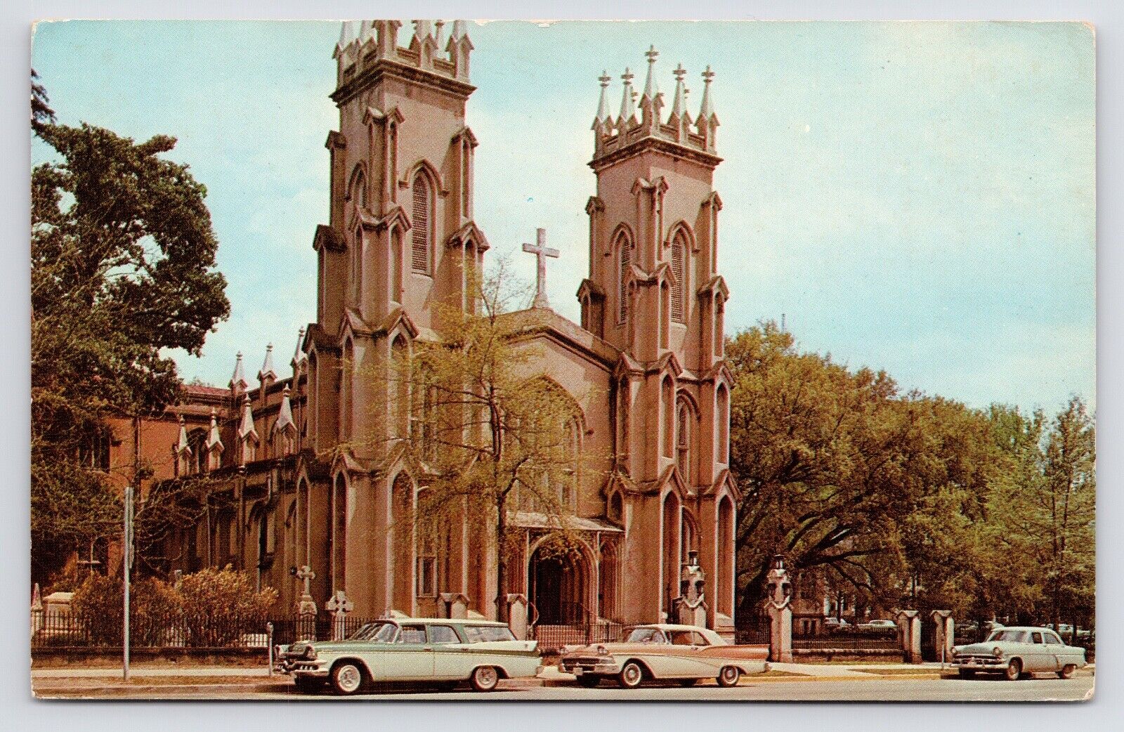 1950s Trinity Episcopal Church Cars Exterior Columbia South Carolina SC Postcard