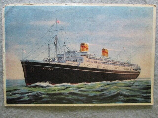 Vintage M/S Batory, Gdynia - America Shipping Lines Postcard 1947