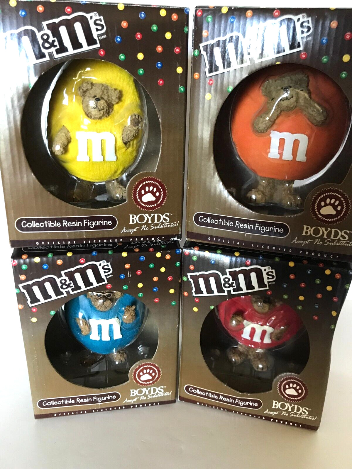 Lot of 4 M&M\'s Boyds Collectible Resin Figurines Characters Peekers NIB