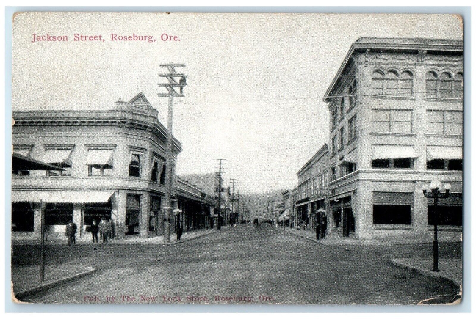 1916 Jackson Street Drugs Store Building Roseburg Oregon OR Antique Postcard
