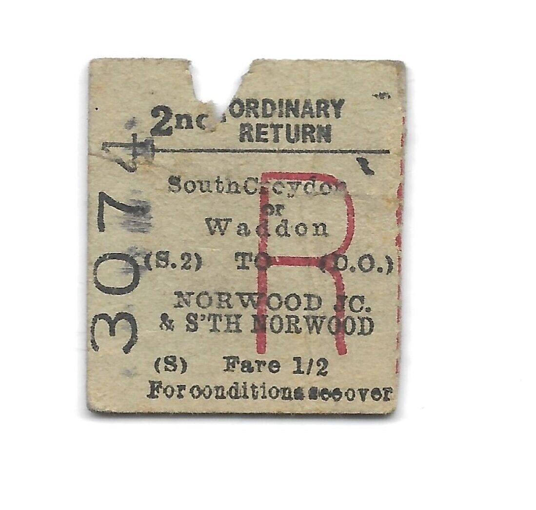 1960 BTC BR(S) Waddon / Norwood Junction Ordinary Return Ticket Severed Half