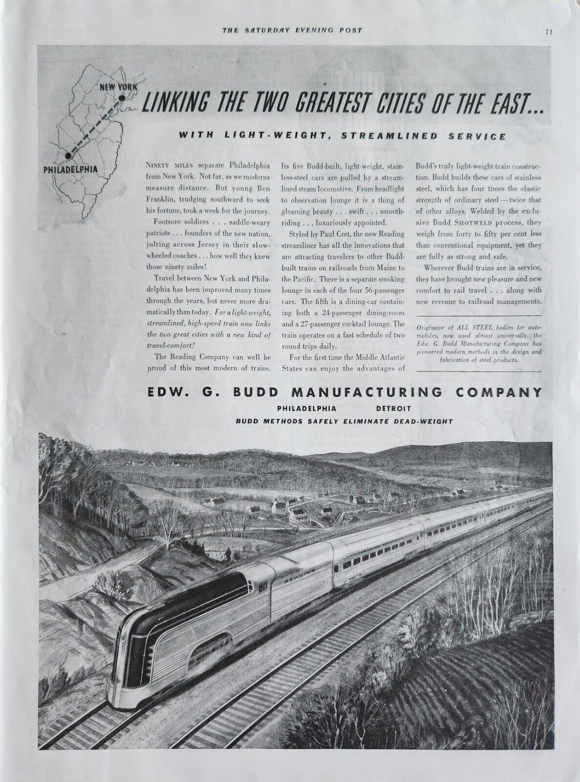 1937 Edw G Budd Manufacturing Company Vintage Ad two greatest cities