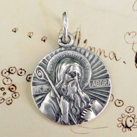 St Benedict Medal - Sterling Silver Antique Replica