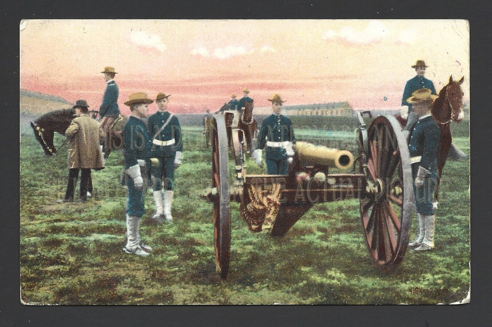 Cavalry Forces Field Artillery Canon GI 1908 Antique Postcard Junction City