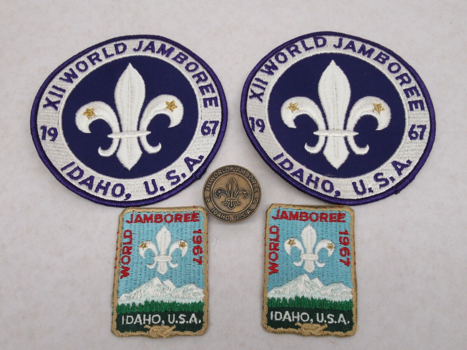 5pc 1967 Boy Scout America BSA XII World Jamboree Idaho Patches, badge
