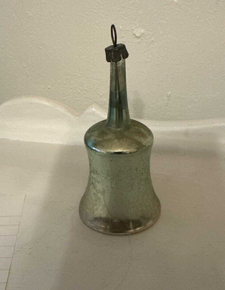 Vintage Mercury Glass Bell with long handle silver/blue tint 2024E