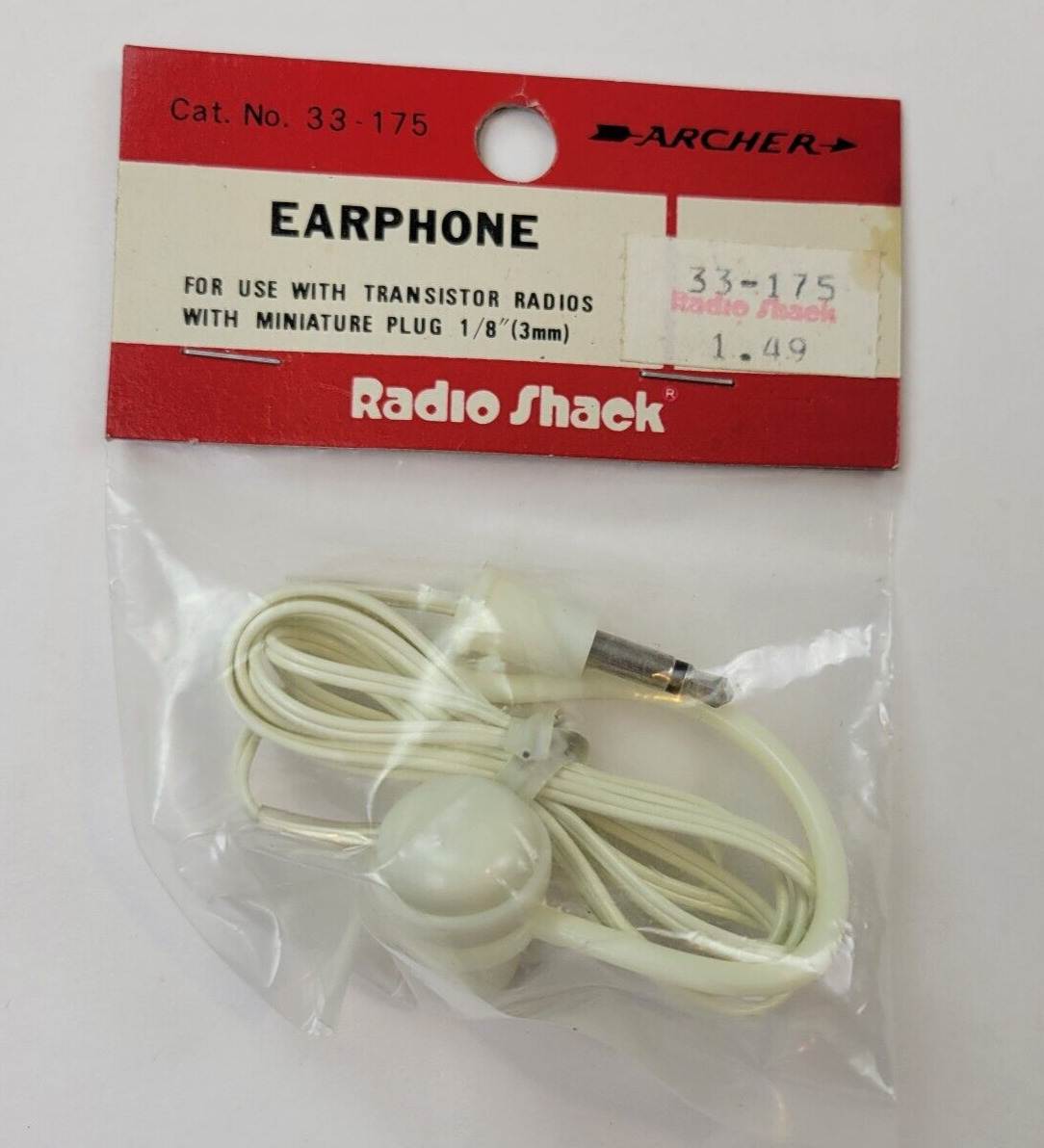 Vintage Radio Shack Archer Transistor Radio Mono Earphone 3mm Plug White New