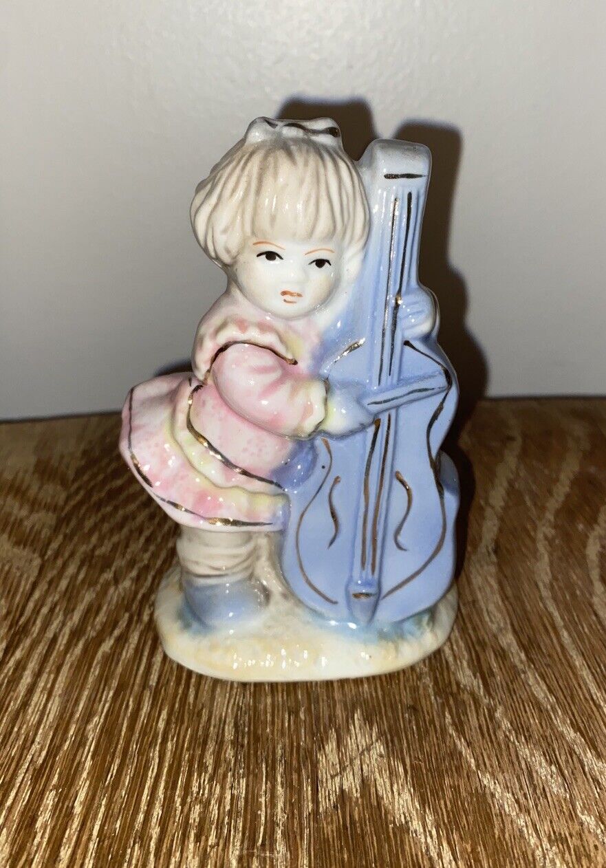 Vintage Girl Playing Cello Figurine Porcelain