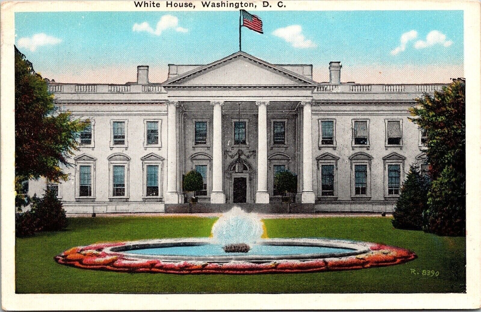 Scenic White House Capitol Building Washington DC Fountain Flag Postcard Unused