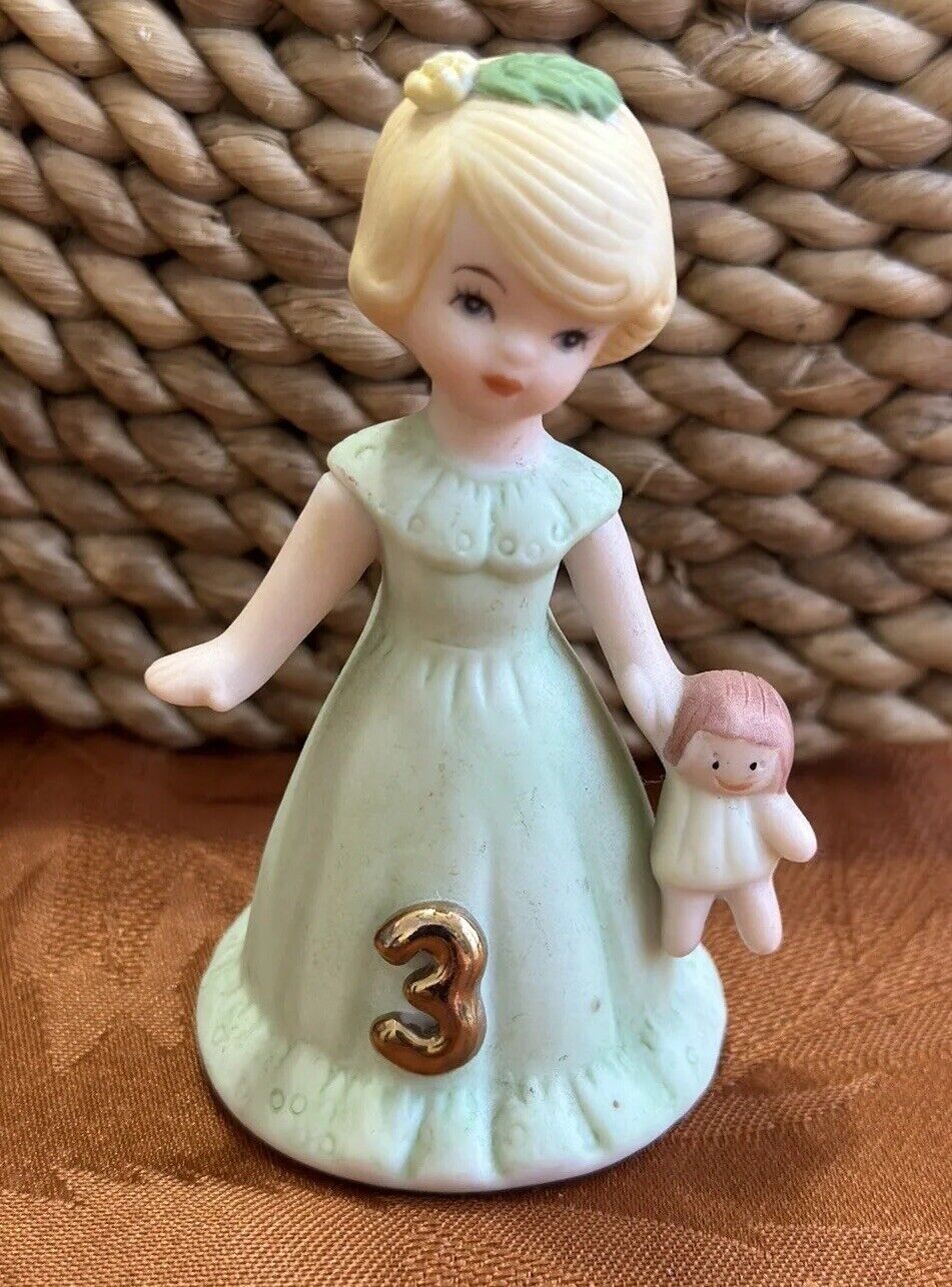 Enesco Growing Up Birthday Girls Blonde Figurine Age 3 With Toy Doll