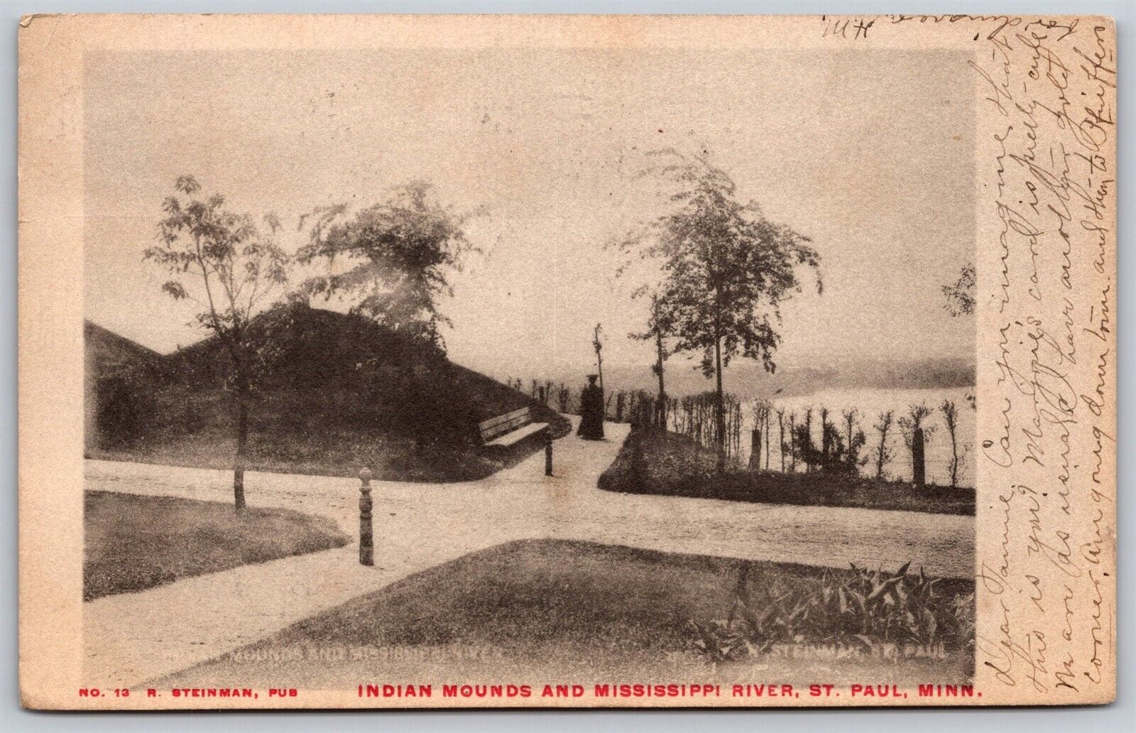 Postcard Indian Mounds and Mississippi River, St Paul, Minnesota 1906 P179