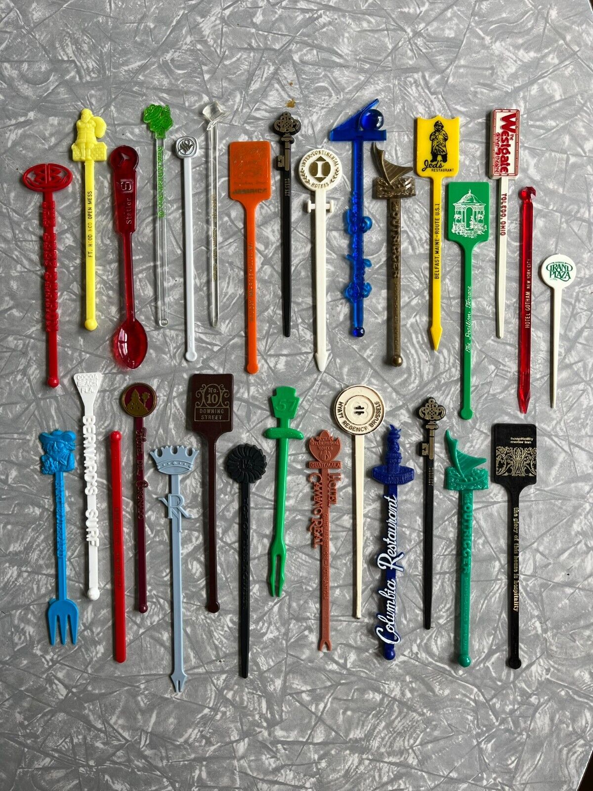 30 Vintage Swizzle Sticks, Hotels Restaurants Various locations USA, Drink Stick