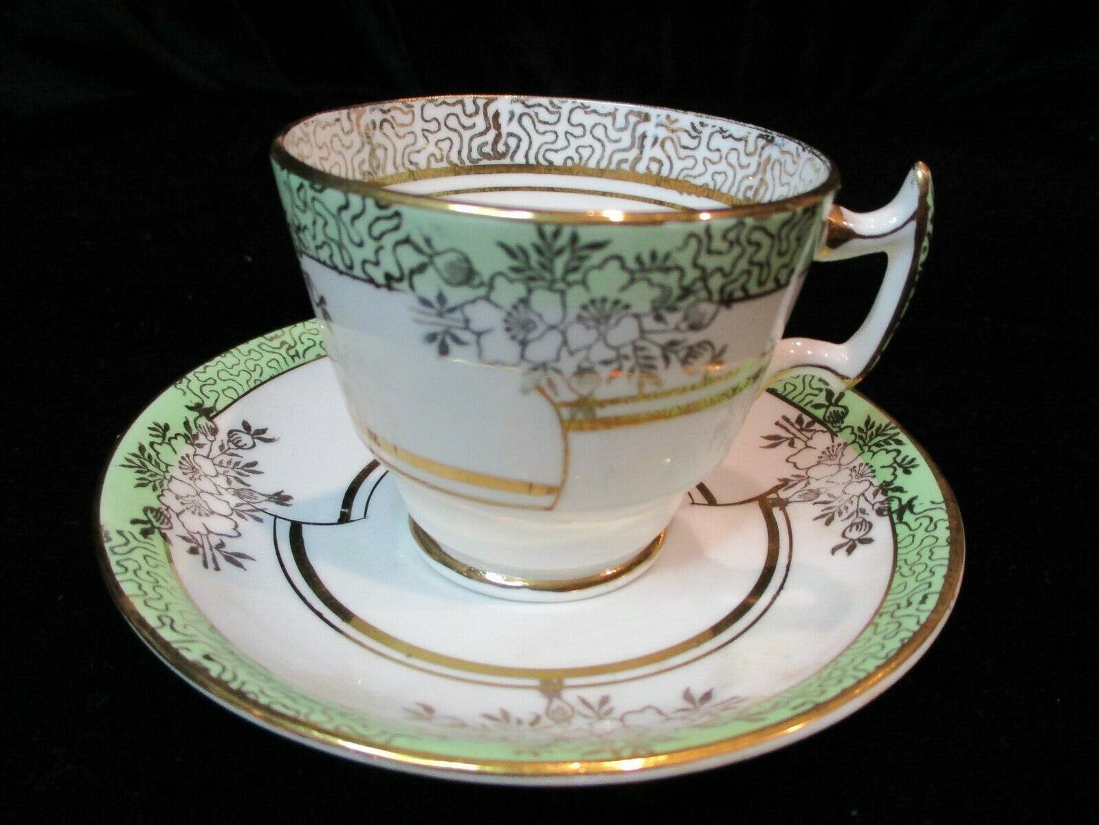 PHOENIX BONE CHINA TF & S LTD ENGLAND GOLD FLOWERS DEMITASSE FOOTED CUP & SAUCER