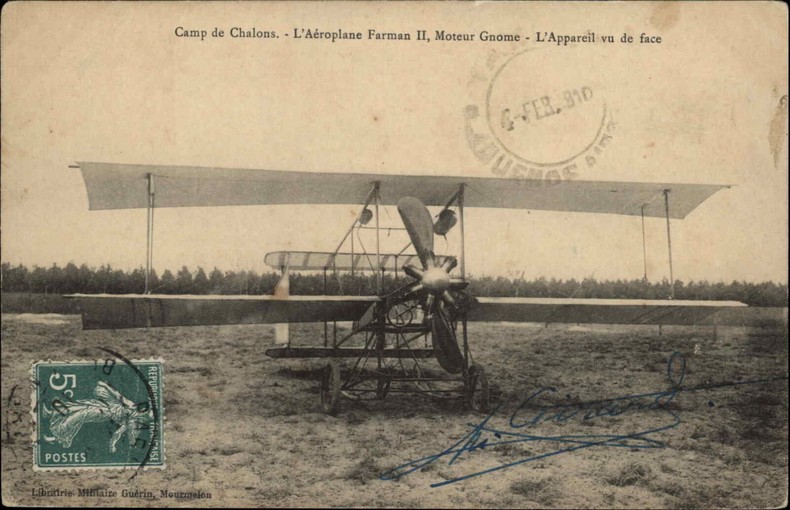 Camp de Chalons Airplane Pioneer Aviation Biplane Farman II AUTOGRAPH? Postcard