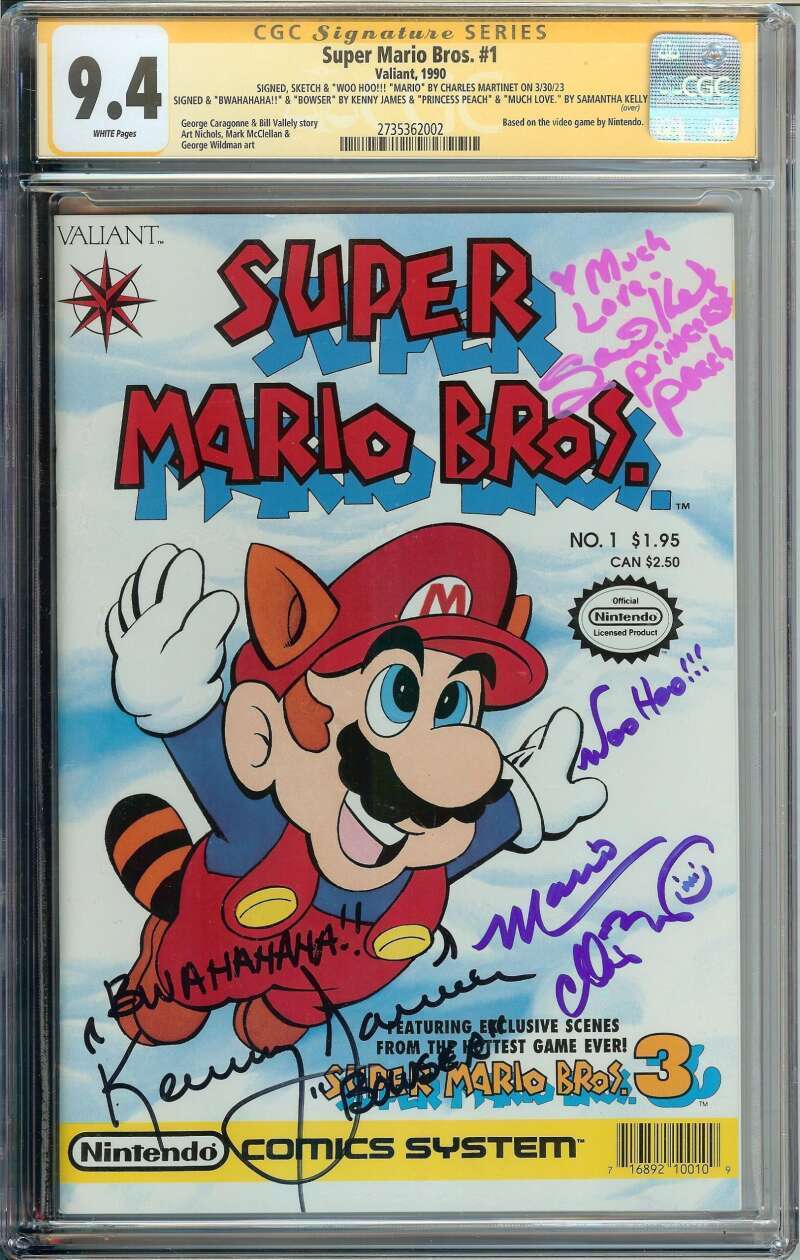 Super Mario Bros #1 SS CGC 9.4 3x Auto Sketch Martinet James Kelly Valiant 1990