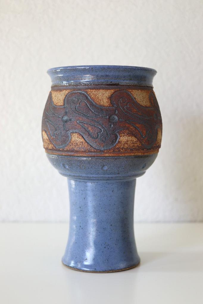Stunning Mid Century Modernist Pedestal Art Pottery Vase
