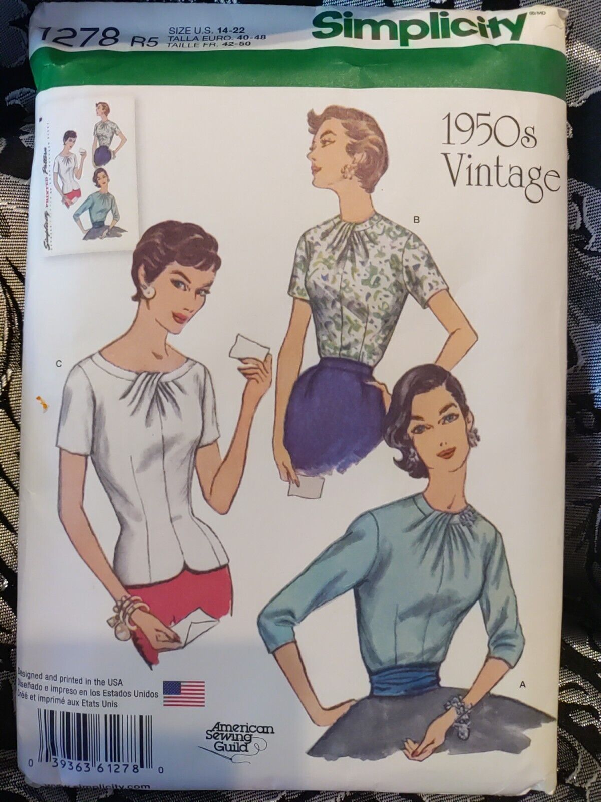 Simplicity 1278 Womens 1950s Vintage Repro Blouse Pattern NEW Uncut 14-22