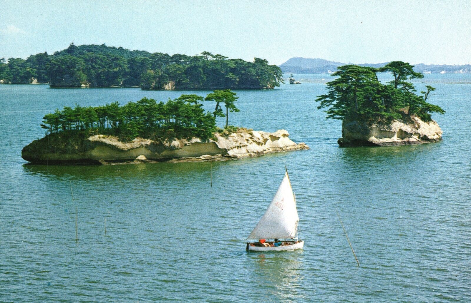 Vintage Postcard Matsushima One Of Japan\'s Scenic Trio Islets Pine Trees Ships