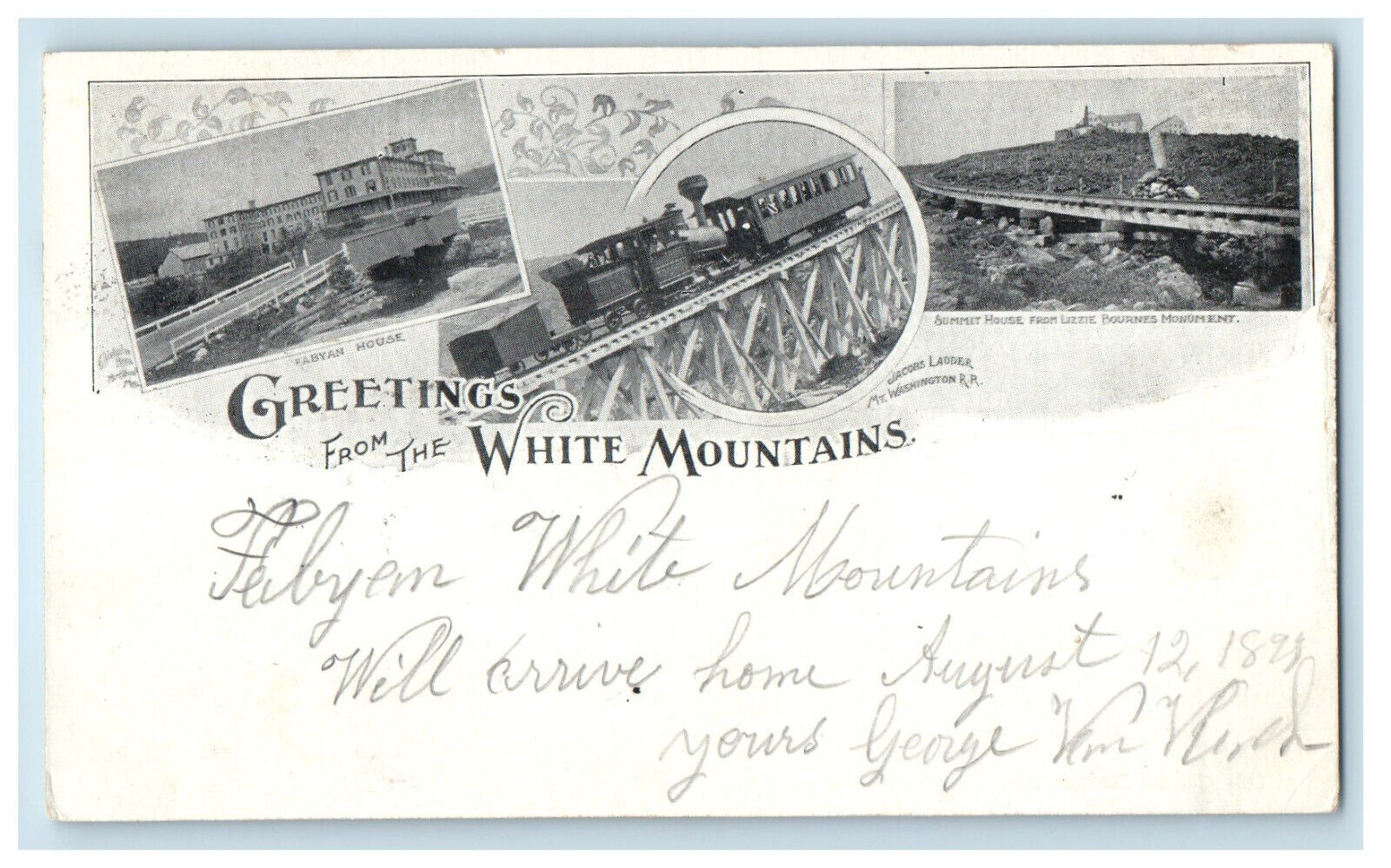 c1900s Multiview, Greetings from the White Mountains NH PMC Postcard