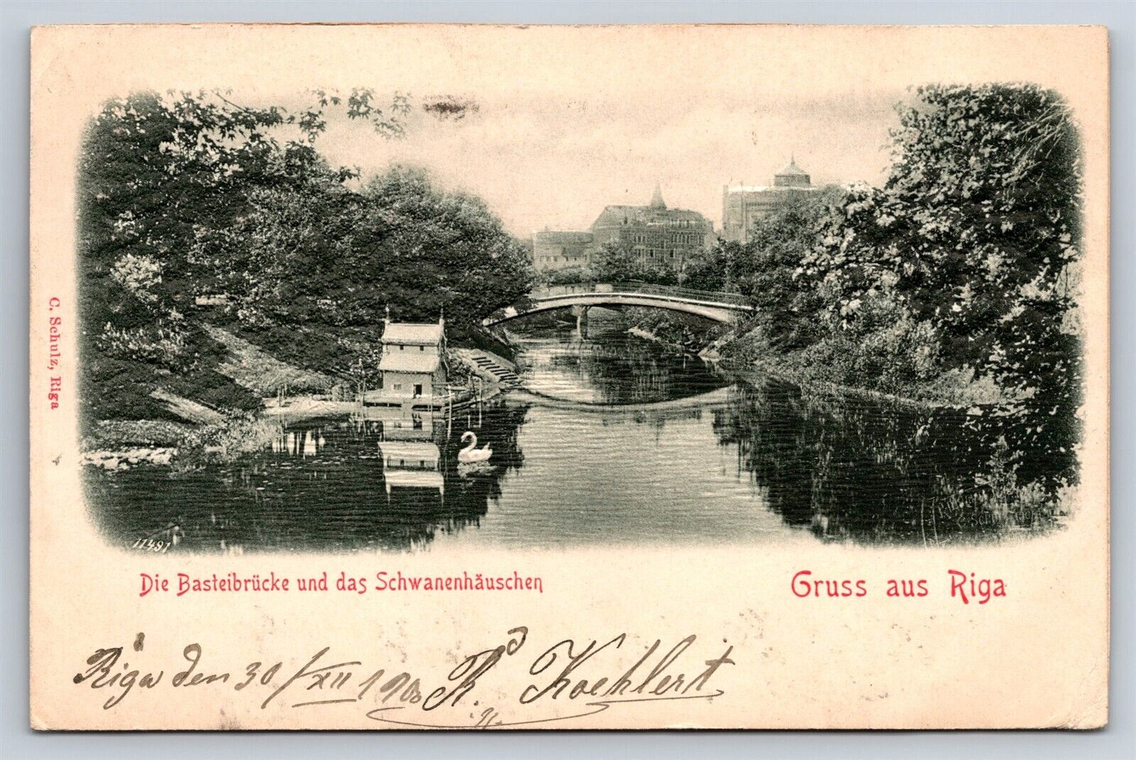 Postcard Gruss aus Riga Latvia Bastei Bridge Bas Relief 1901 Russian Empire AN23