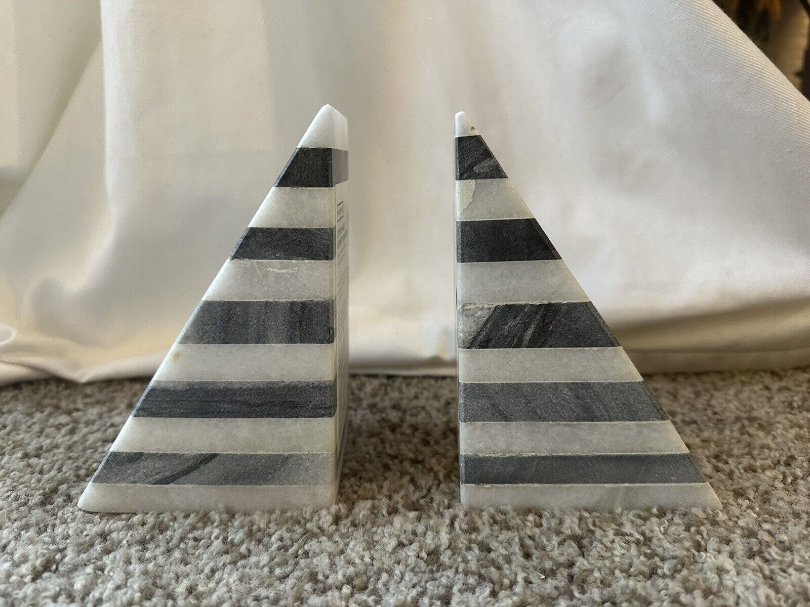 West Elm Marble Angle Pyramid Striped Bookends Handcrafted A Pair