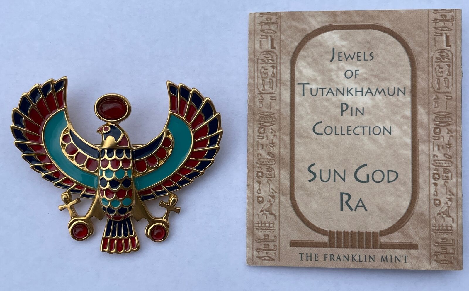 Franklin Mint Jewels of Tutankhamun - 24kt Gold Plated Horus Falcon Sky God Pin