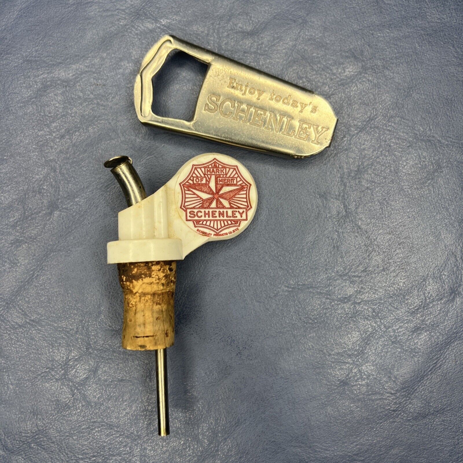 Vintage Schenley Whiskey Bottle Opener And Advertising Bottle Pourer with Cork