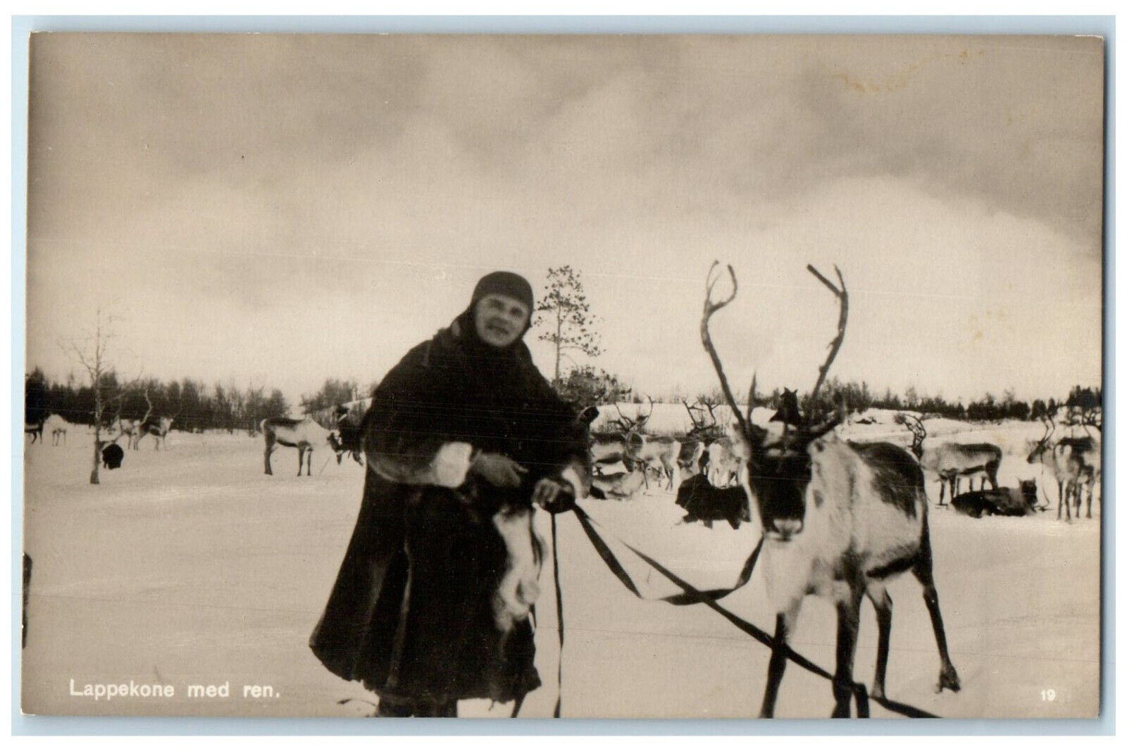 c1920\'s Patchwork Woman With Reindeer RPPC Photo Vintage Unposted Postcard