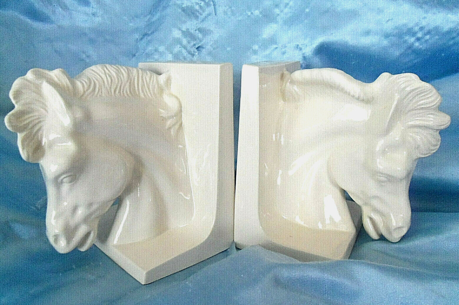 Pair White porcelain Horse Bookends