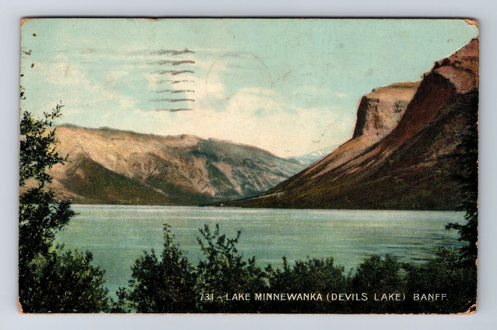 Banff AB-Alberta Canada, Lake Minnewanka Devils Lake, Vintage c1916 Postcard