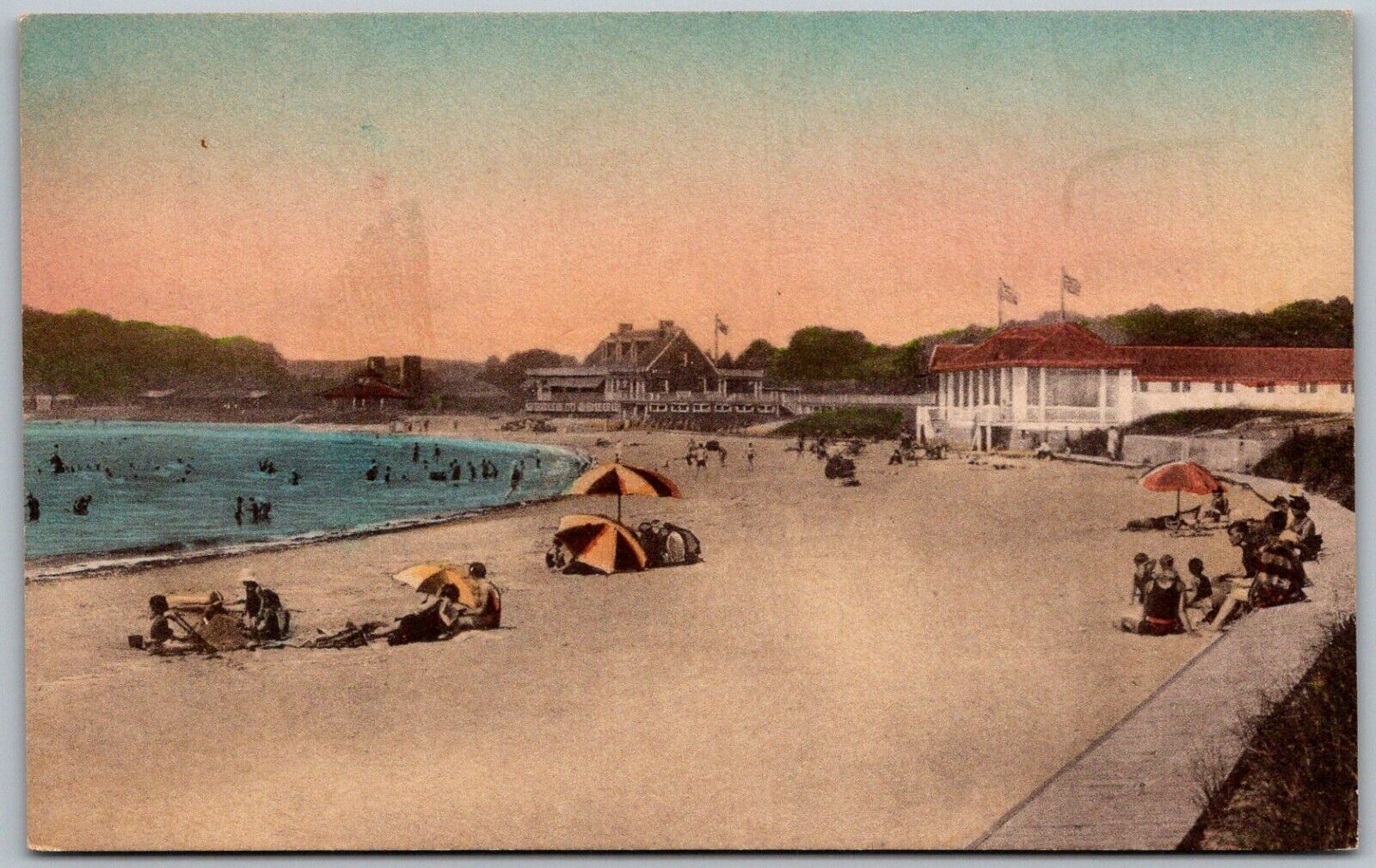 Magnolia Massachusetts 1930s Hand Colored Postcard Oceanside Bath House