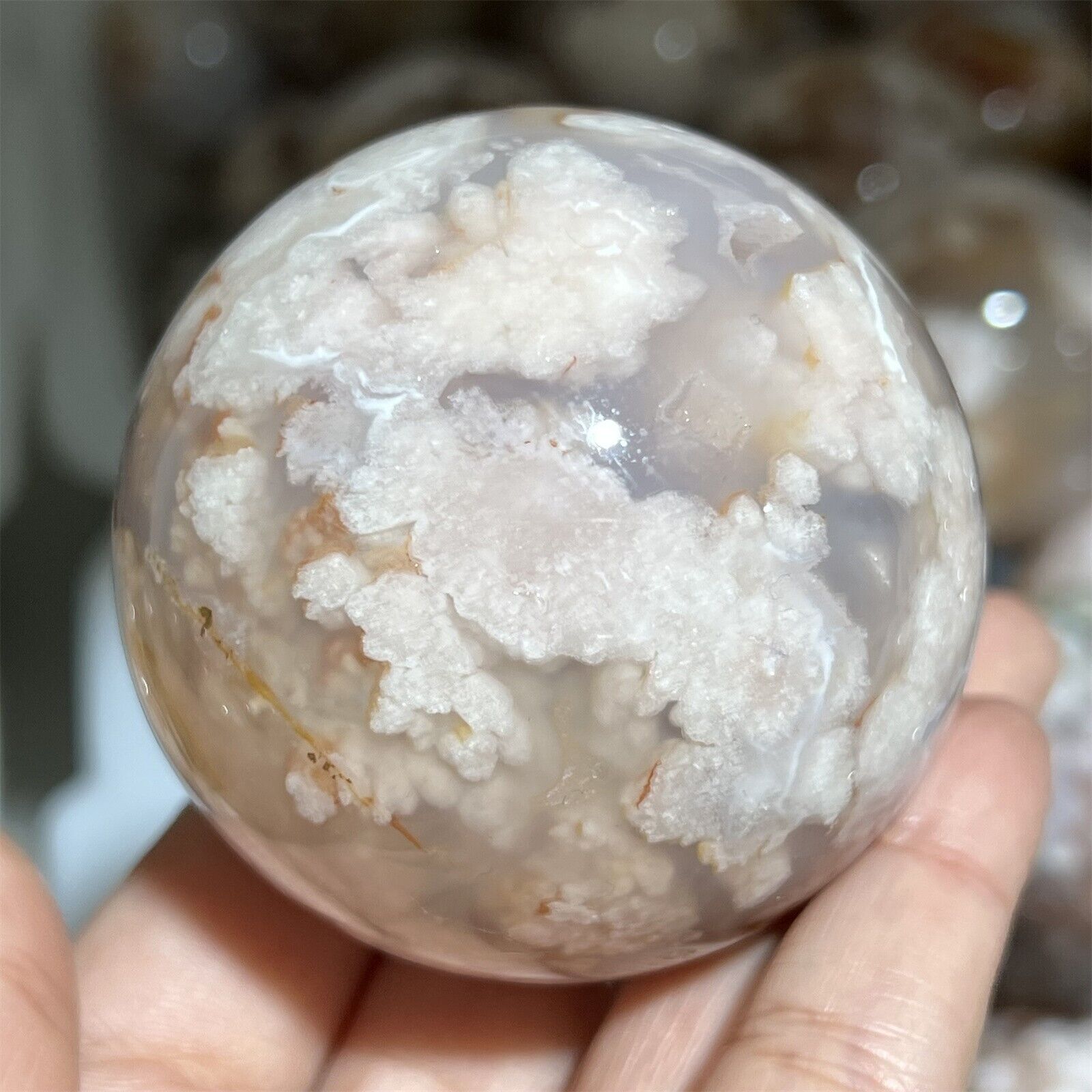 50mm+ 1pc Natural cherry blossom agate sphere quartz crystal Ball healing 180g+