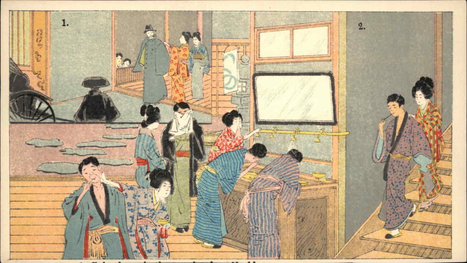 Japan Japanese Brothel Prostitutes Series Men Women in robes c1905 PC #2