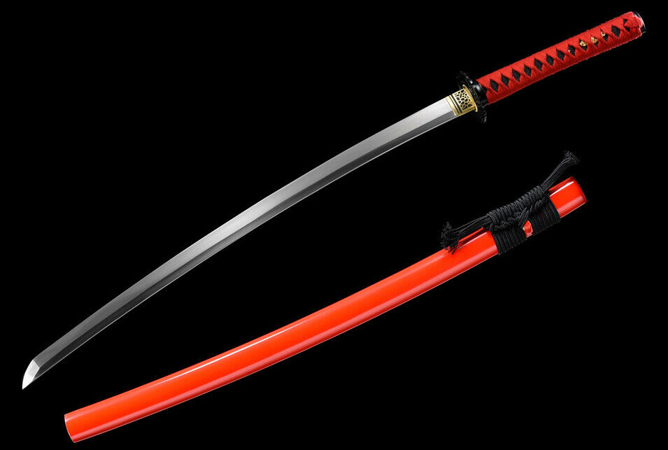 HAND FORGED JAPANESE Red SAMURAI SWORD KATANA 1095 STEEL SHARP CUT BAMBOO