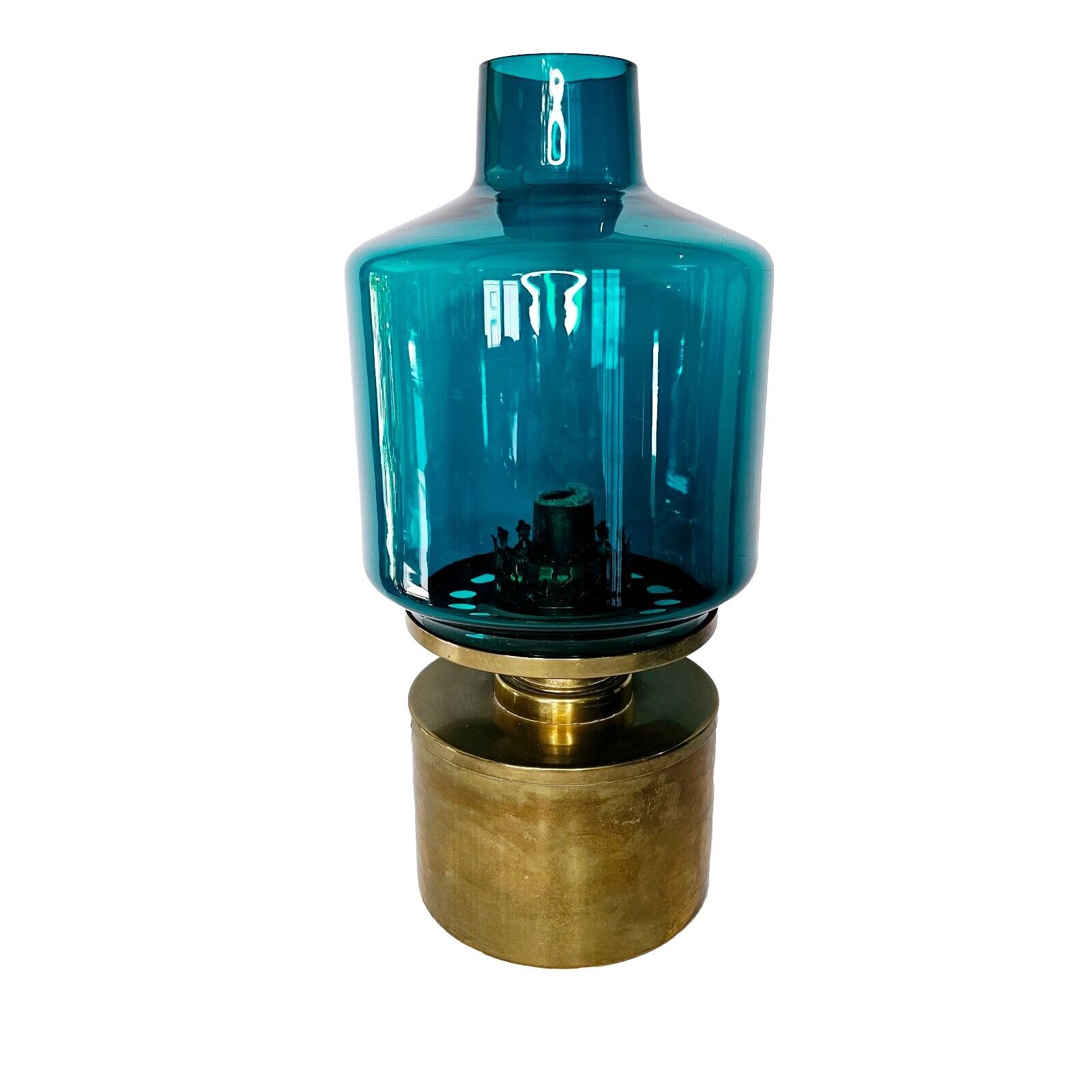 HANS AGNE JAKOBSSON MCM Teal Glass Globe Brass Oil Lamp L-47