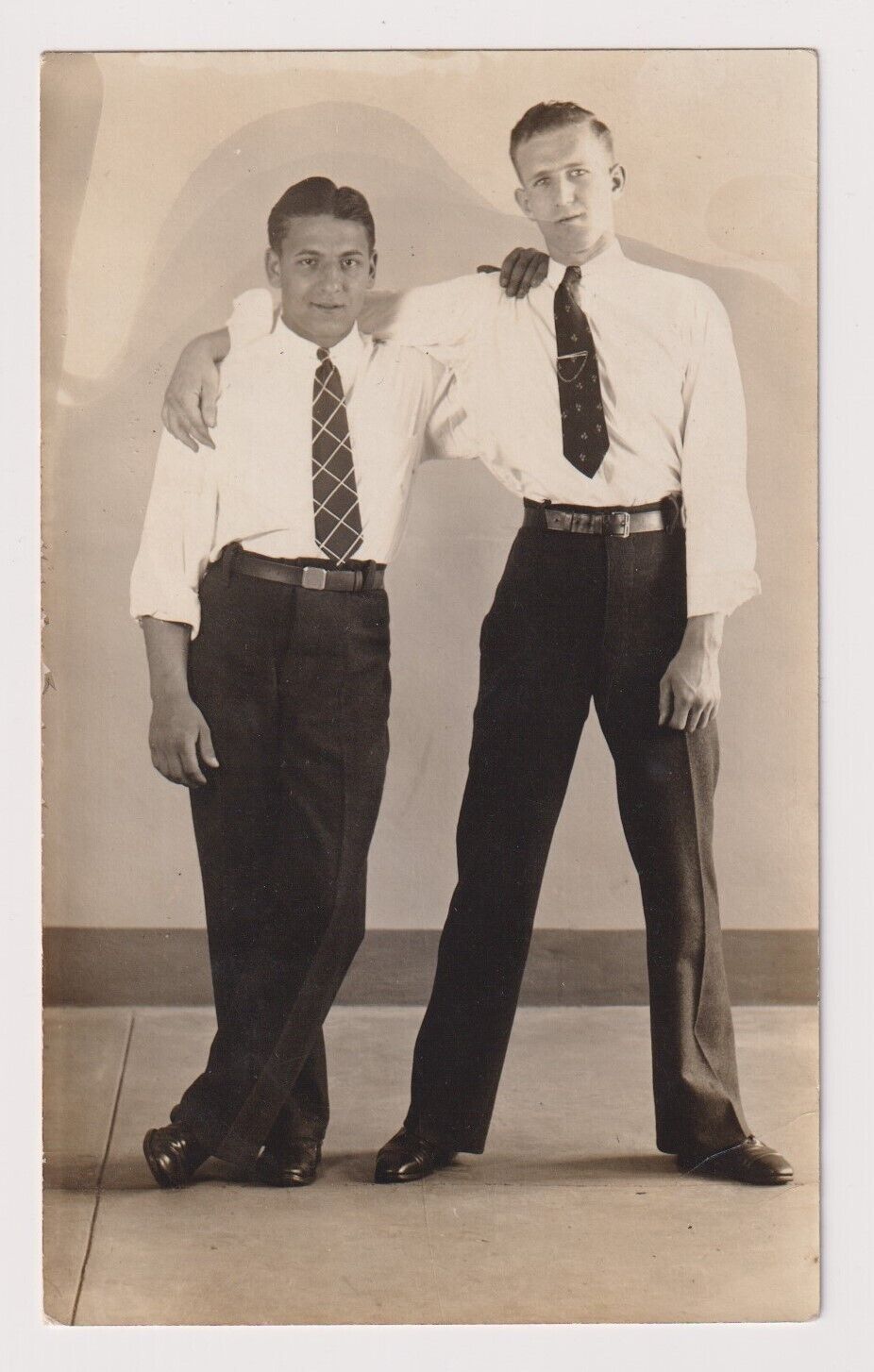 1940's Photo Two Men White Shirts Ties Slacks Friends Affectionate Gay Interest
