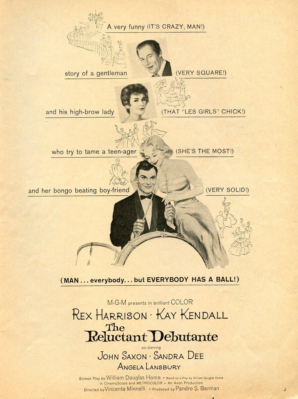 Reluctant Debutante VINTAGE 1958 Movie Ad/Poster, Rex Harrison, Kay Kendall