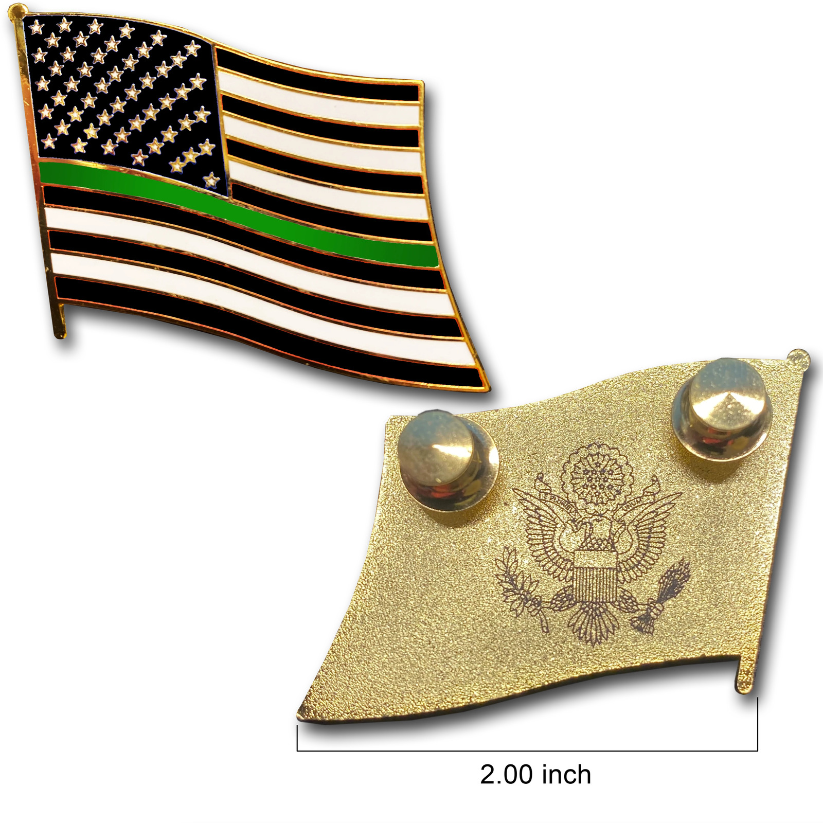 Thin Green Line Police Large cloisonné American Flag Lapel Pin with 2 pin posts,