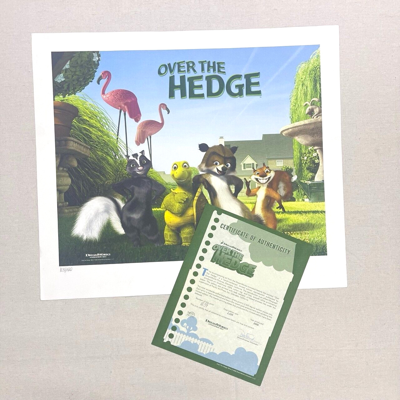 Dreamworks 2006 Over The Hedge Limited Litho Reproduction Print COA 1039/ 2420