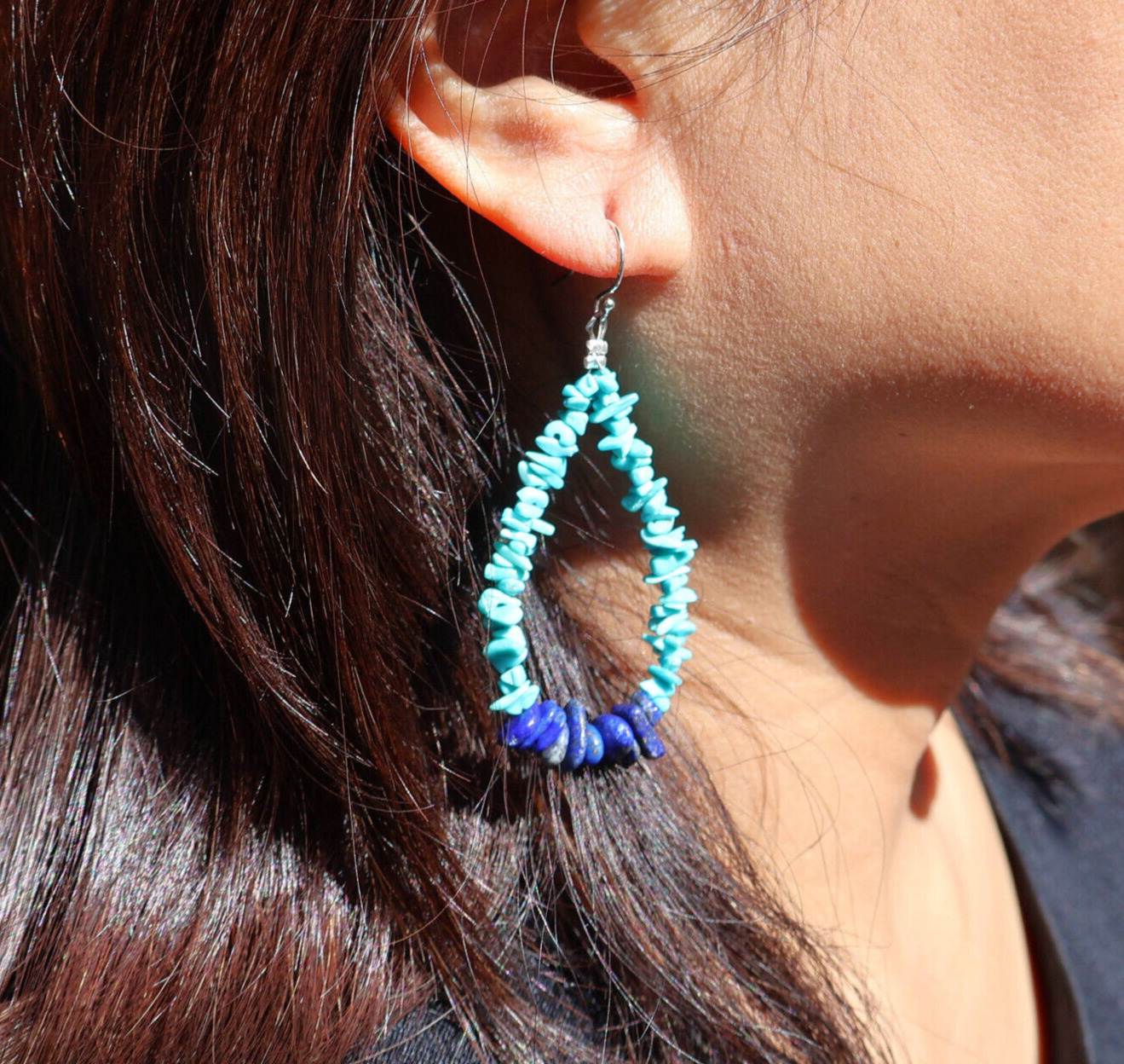 Navajo Sleeping Beauty Turquoise & Lapis Dangle Earrings