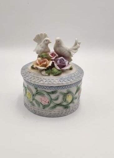 Vintage Dove Floral Trinket Box
