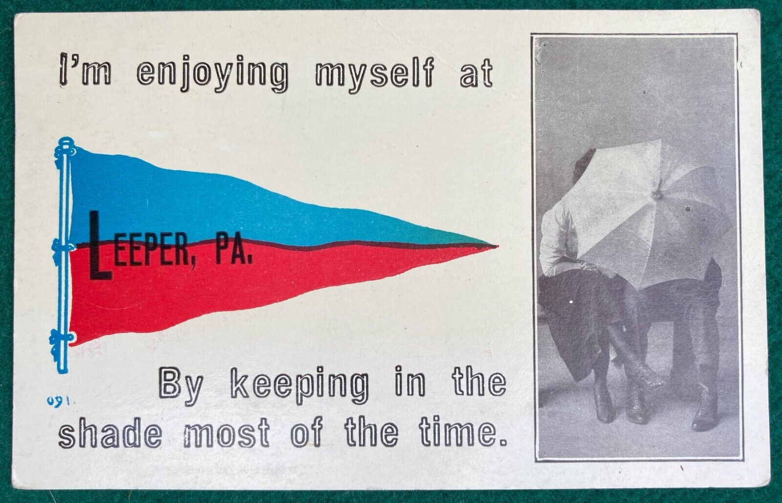 1914 Greetings Leeper Pennsylvania PA Pennant Postcard romantic lovers posted