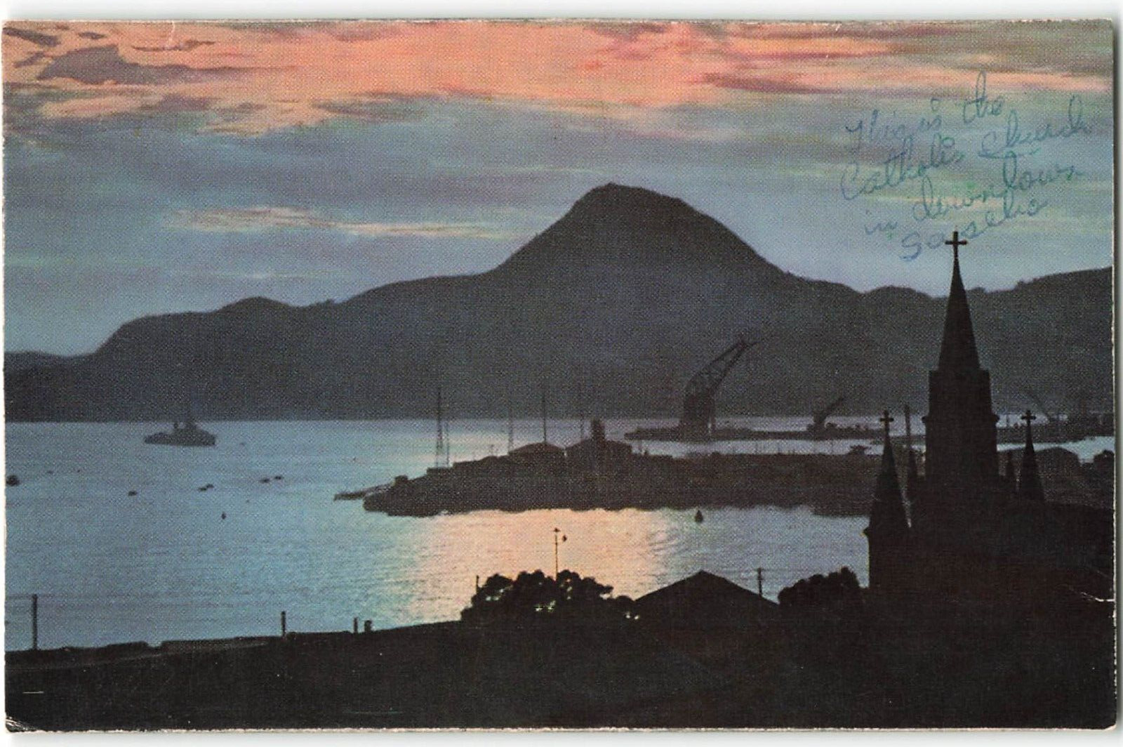 Postcard Sasebo Port at daybreak printed in Japan VTG CC10.