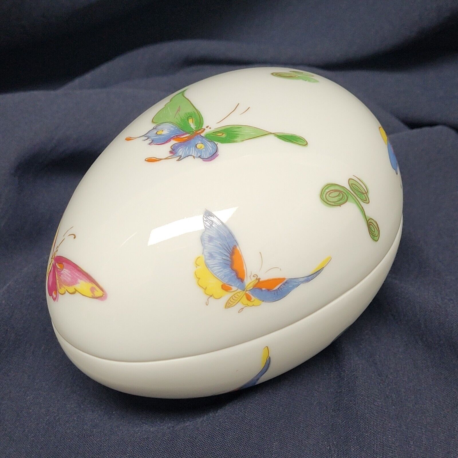 Vtg Limoges Chamart France Porcelain Egg Trinket Box Butterflies Flowers