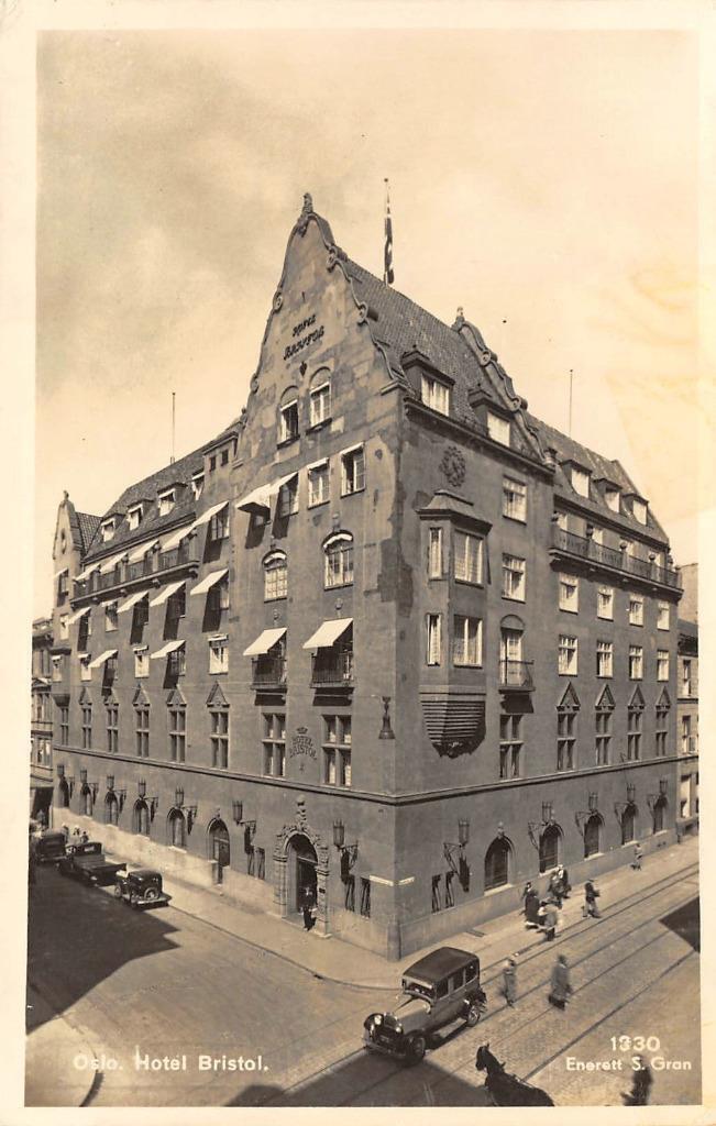 RPPC Oslo, Norway HOTEL BRISTOL Enerett S. Gran ca 1920s Vintage Postcard