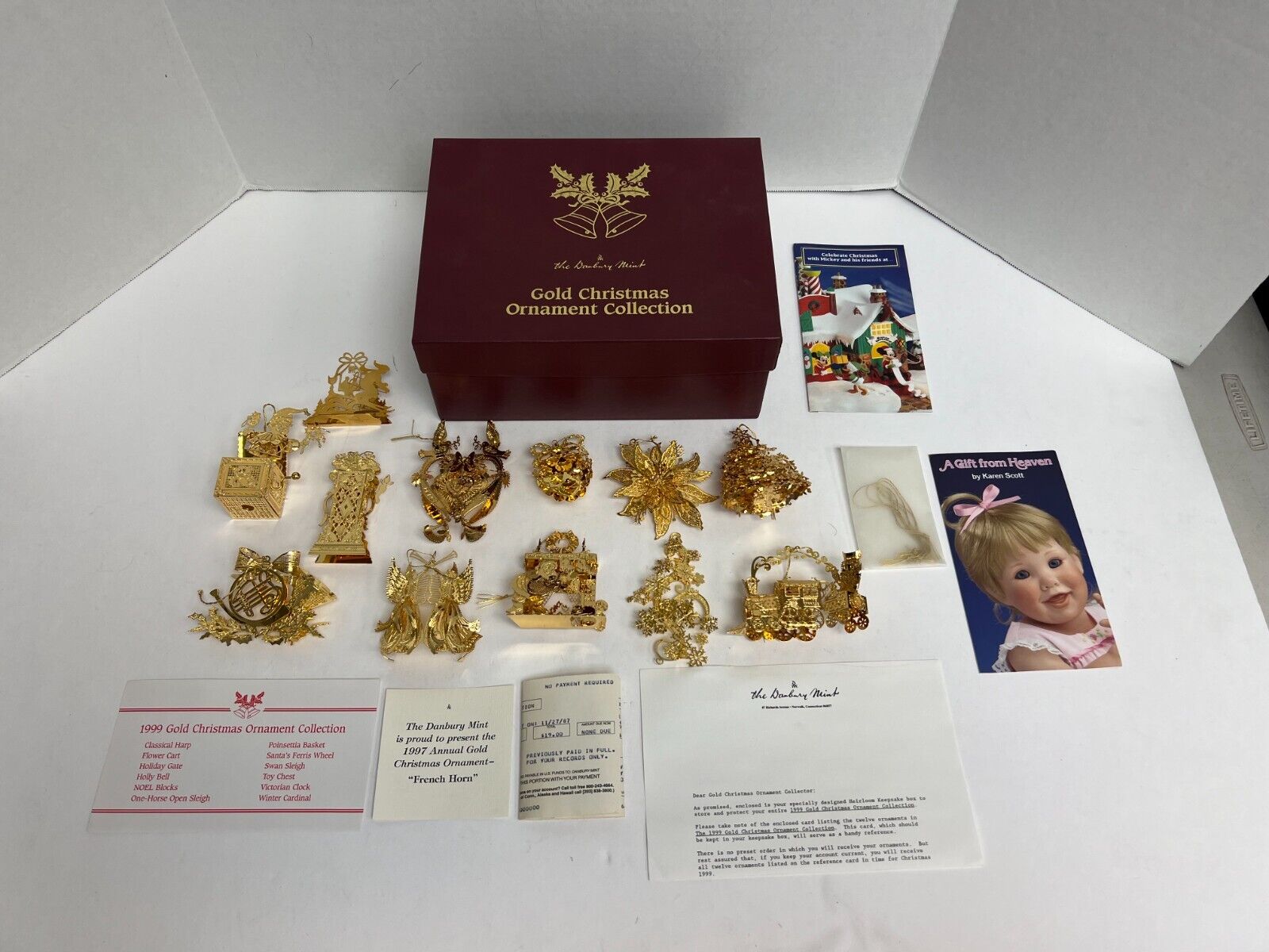 23kt Gold Plate Danbury Mint Christmas Ornament Collection 1999 Set Of 12  