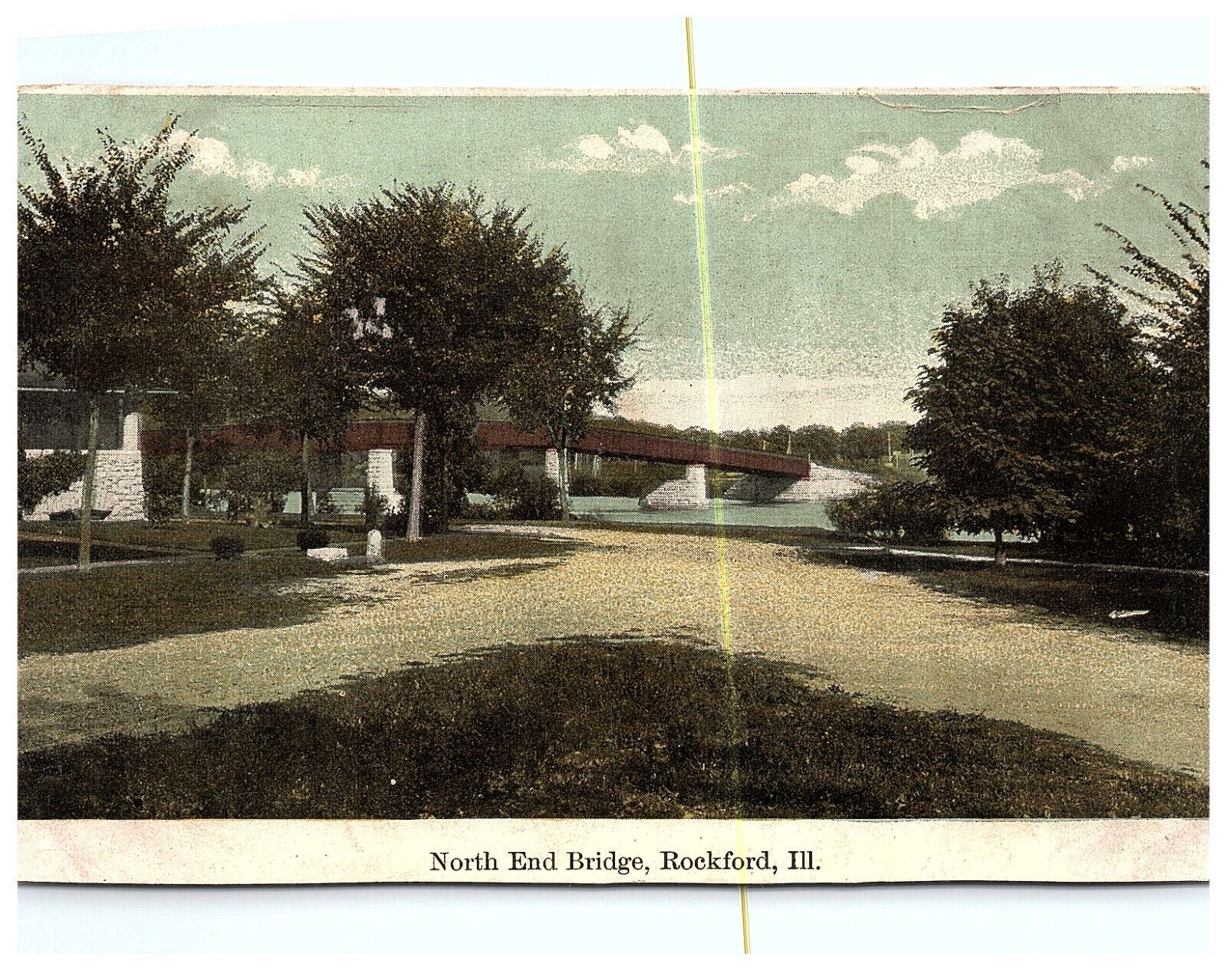 Postcard Rockford IL Illinois River North End Bridge Drive Vintage 1909