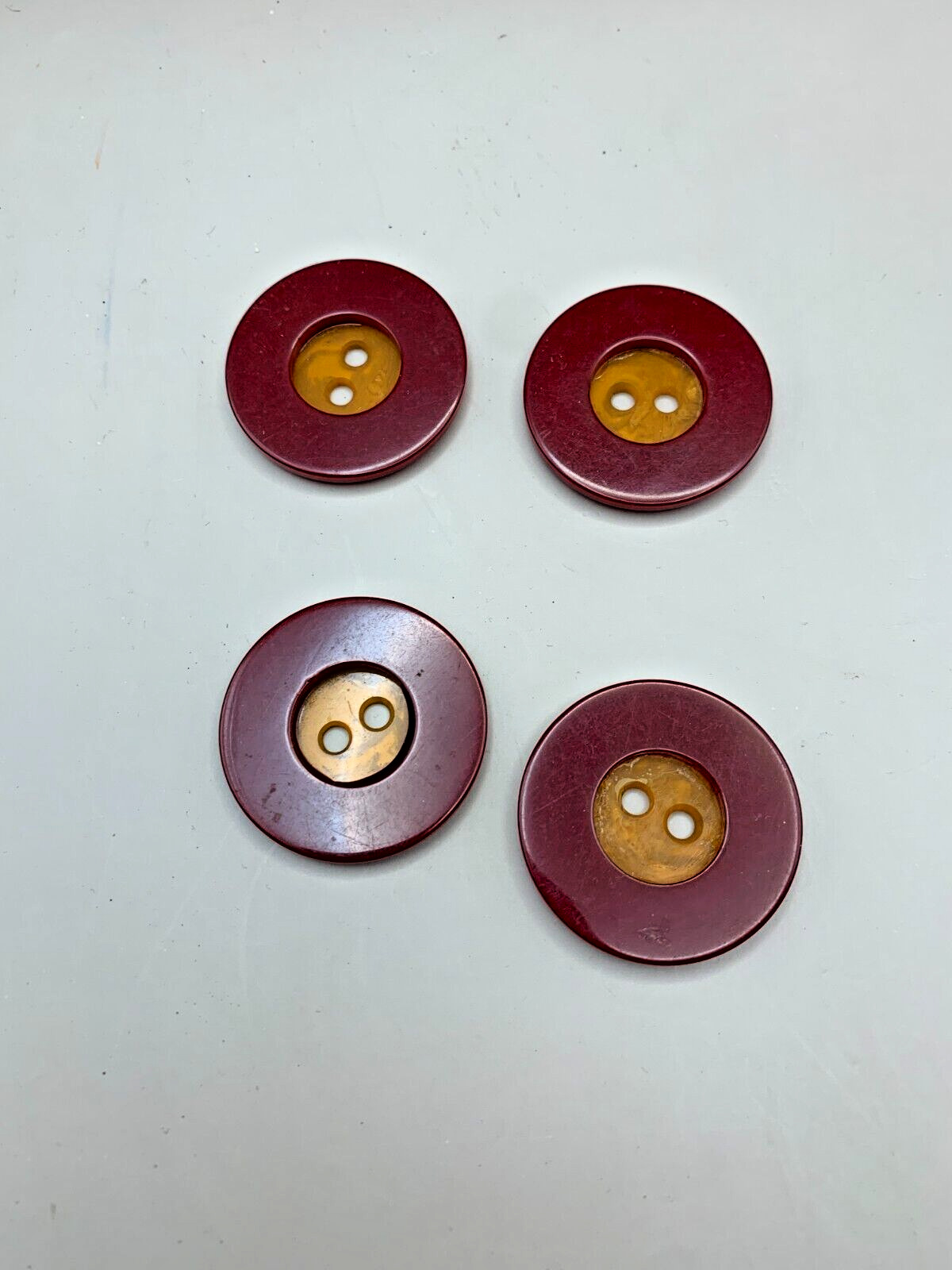 Bakelite Two Tone Mottled Orange and Red Large Button Lot of 4 Vintage